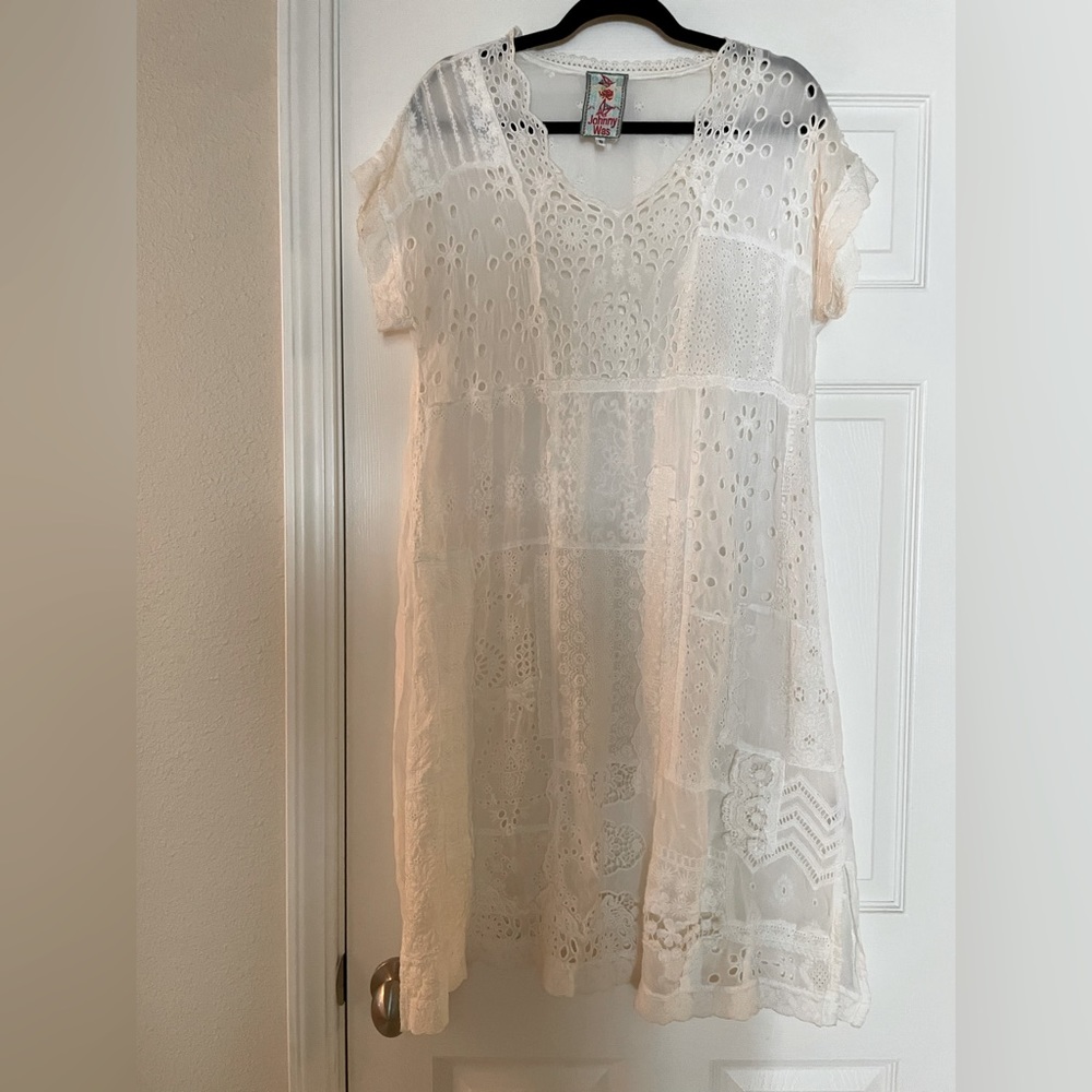Johnny Was White Eyelet Dress. Unlined.